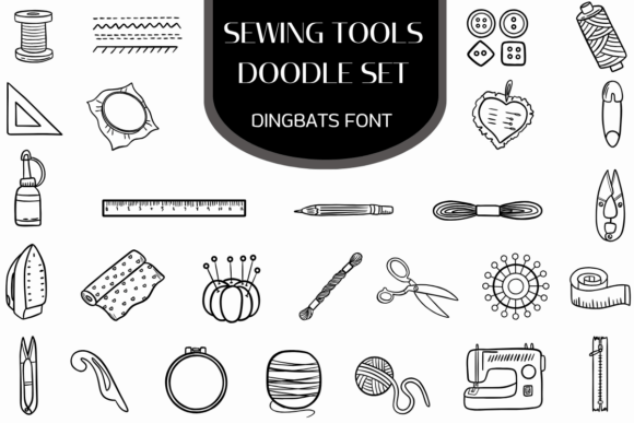 Sewing Tools Doodle Set: A Handmade Font for Editorial Warmth